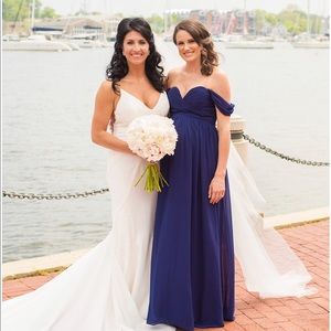Maternity Navy chiffon off the shoulder gown